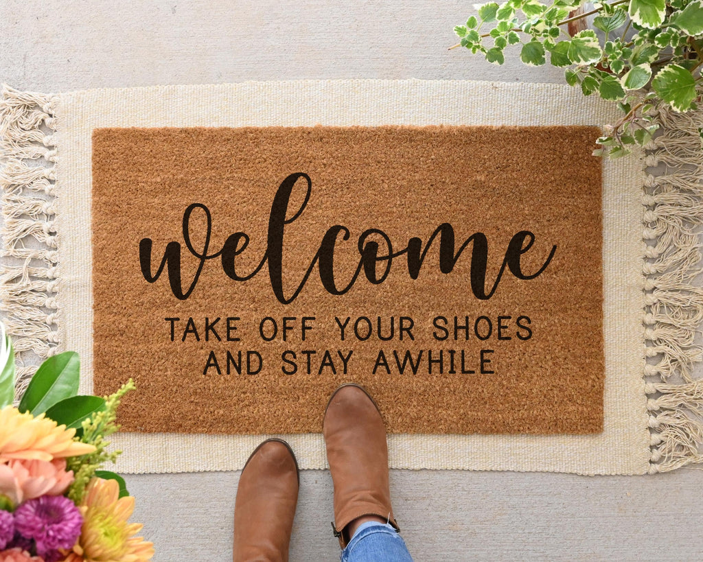 HamlinRowShop Coir Welcome Doormat - Take Off Your Shoes Stay Awhile