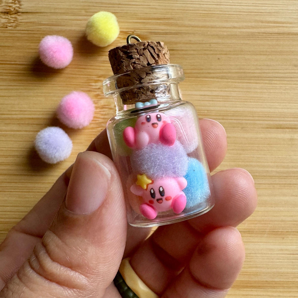 VanillaStarCafe Cotton Candy Kirby in a Jar Charm with 30in Chain