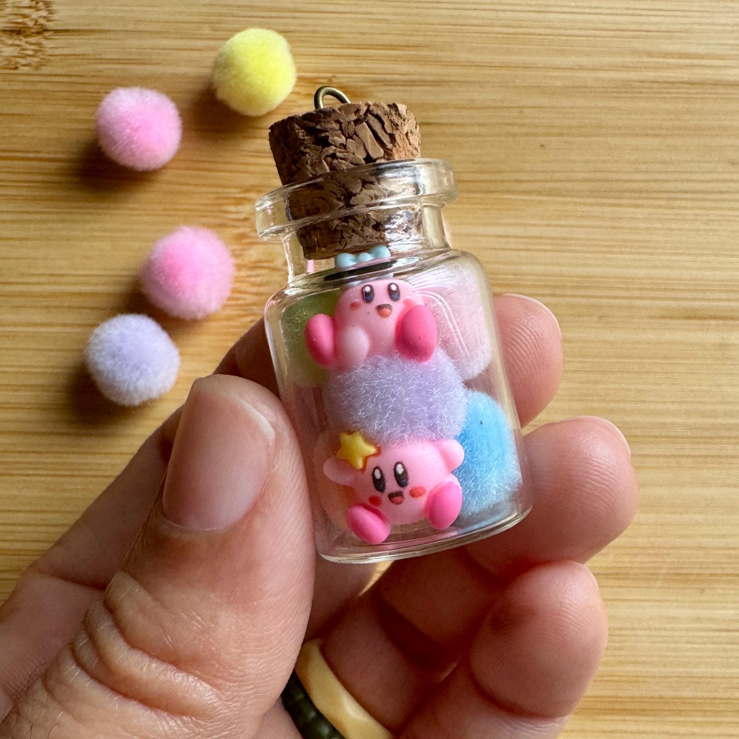 VanillaStarCafe Cotton Candy Kirby in a Jar Charm with 30in Chain