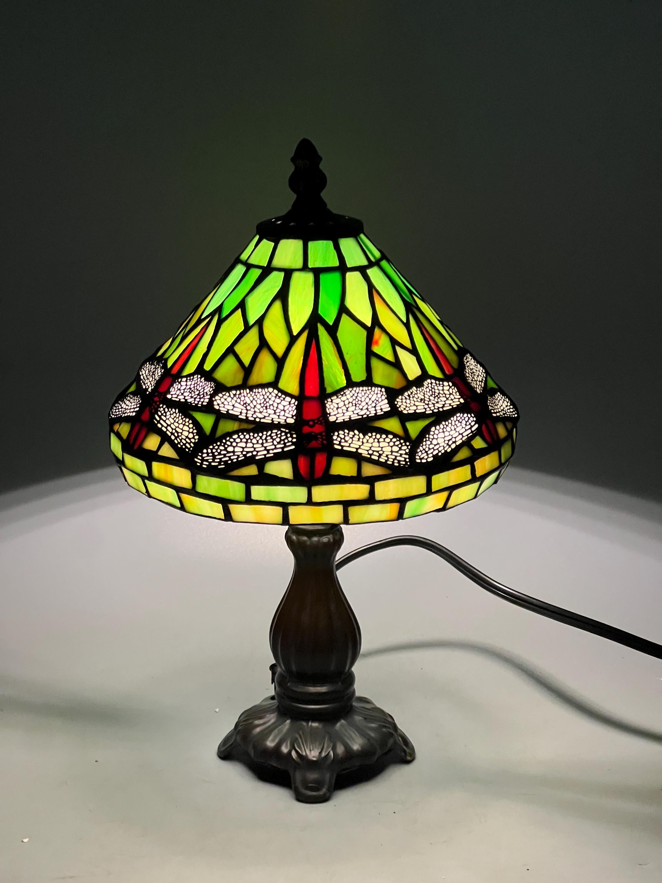 U2Antique Dragonfly Tiffany Stained Glass Table Lamp 8in