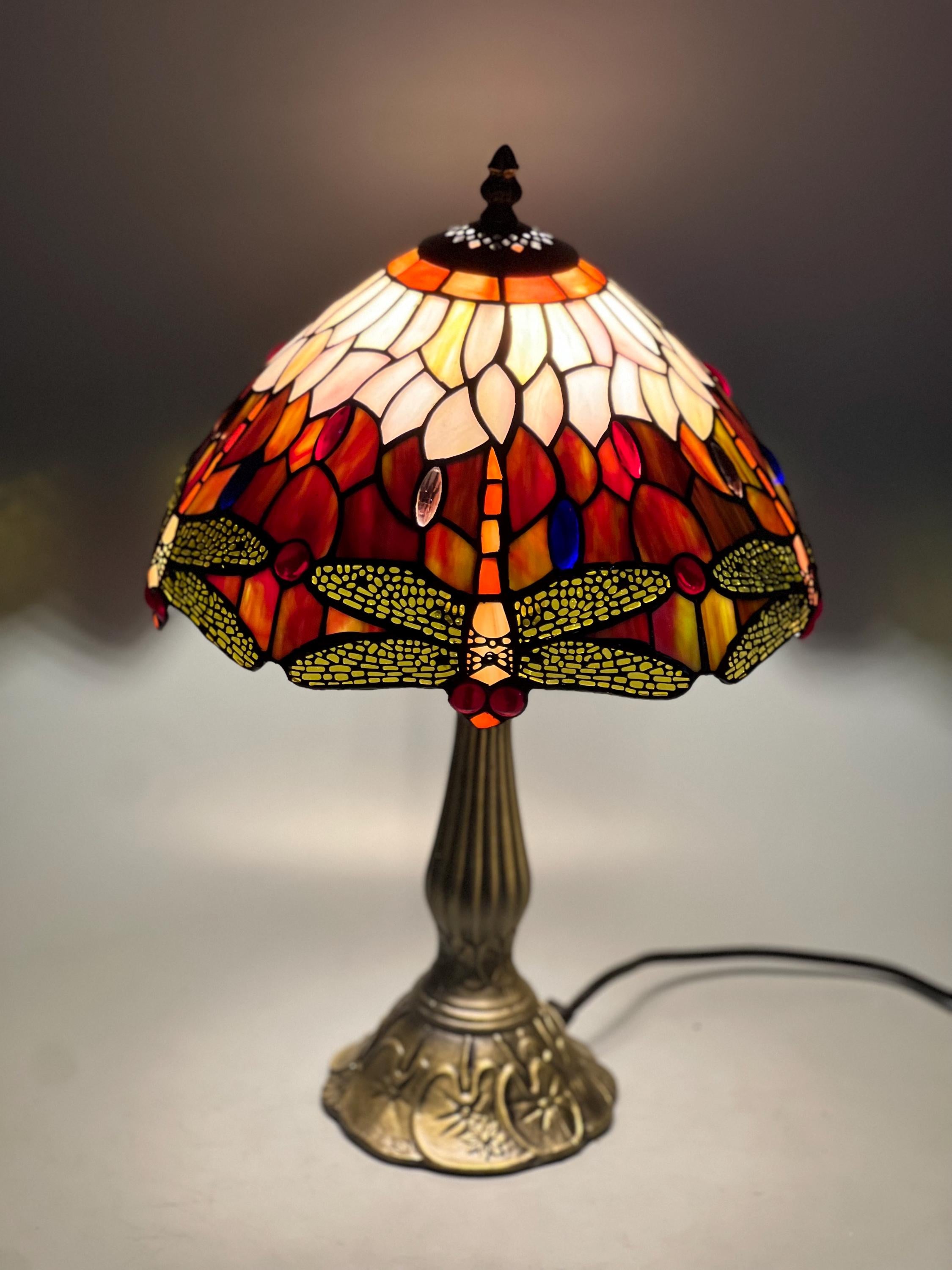 U2Antique Tiffany 12" Dragonfly Stained Glass Table Lamp