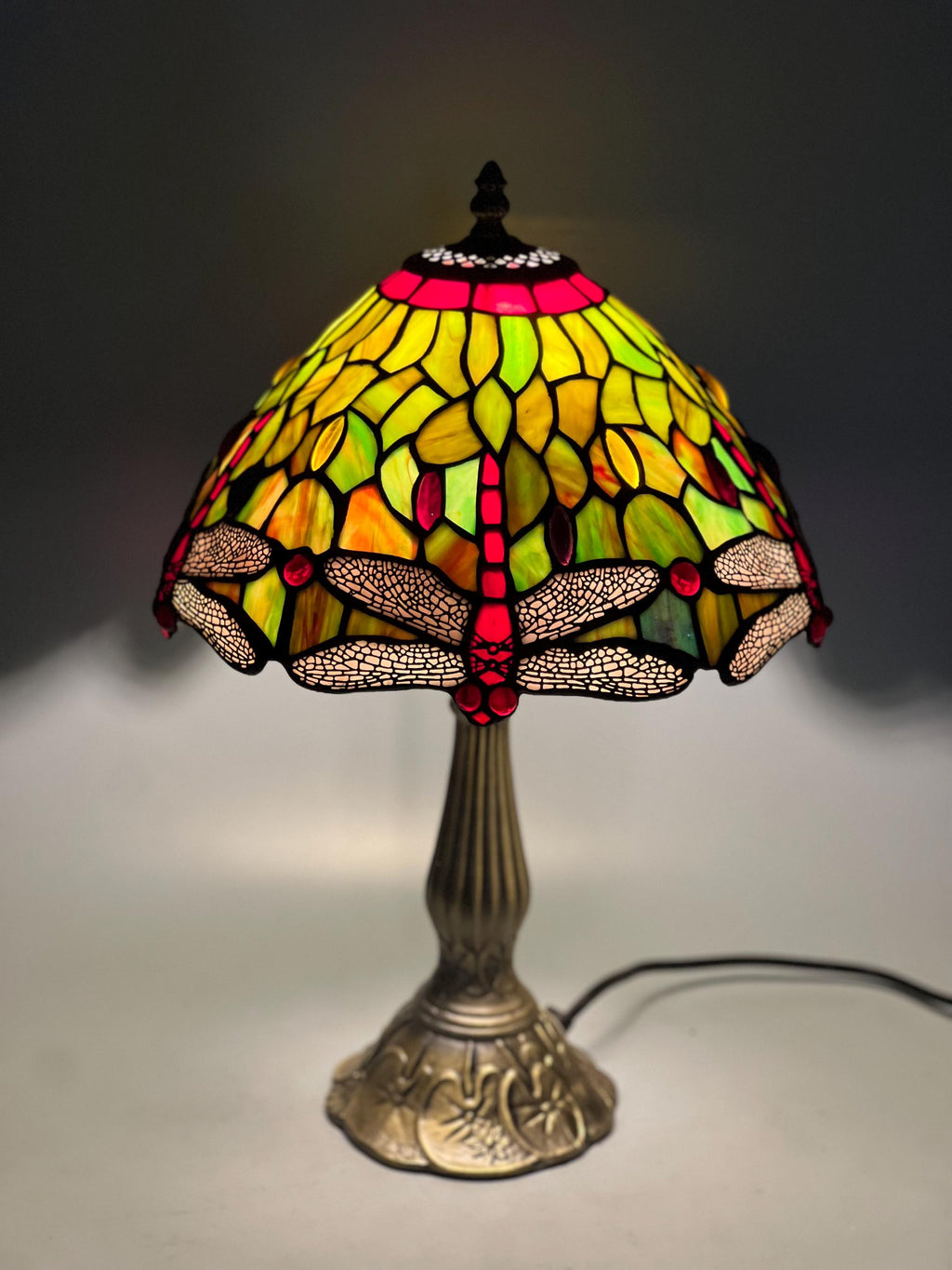 U2Antique Tiffany 12" Dragonfly Stained Glass Table Lamp