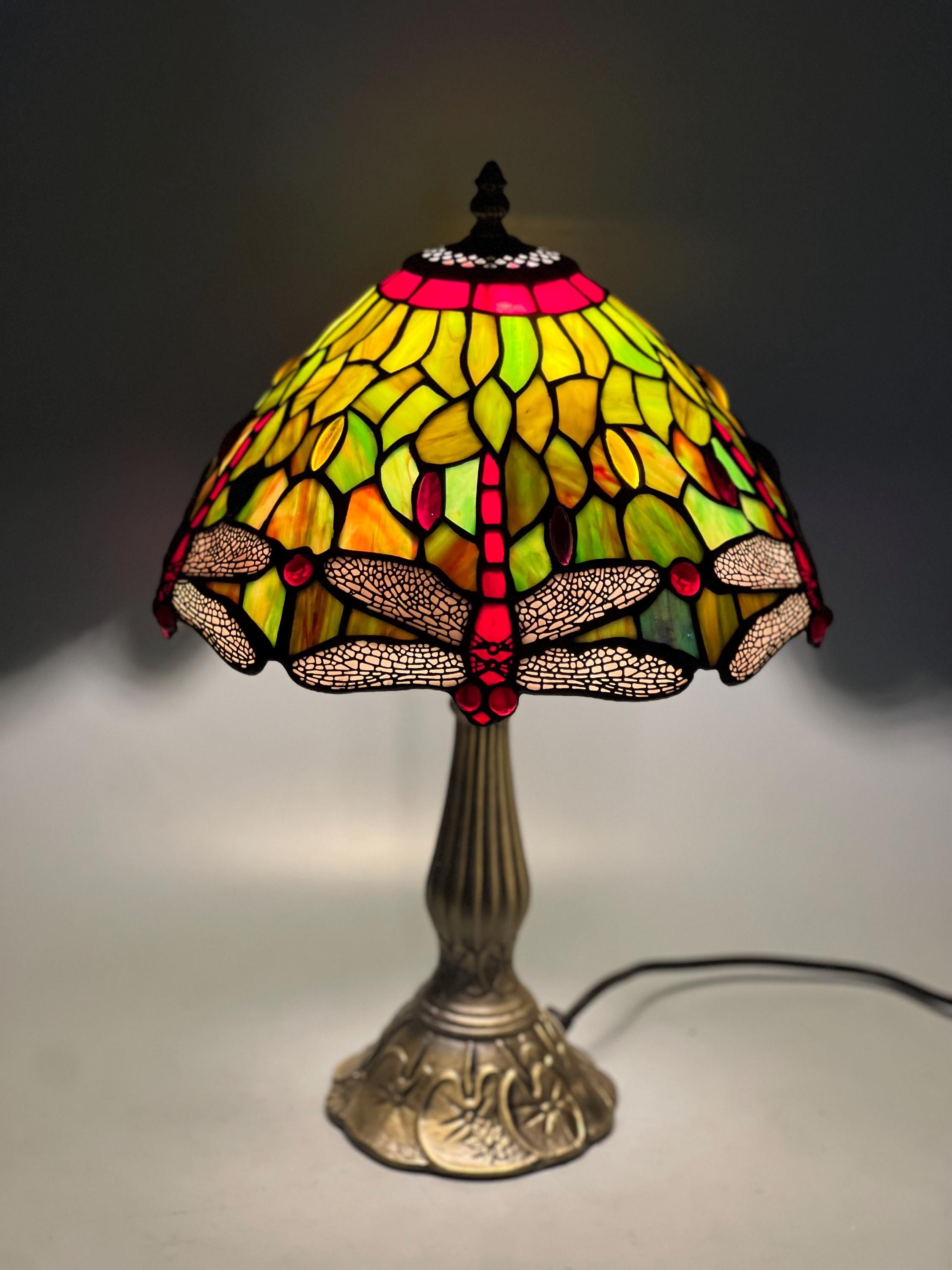 U2Antique Tiffany 12" Dragonfly Stained Glass Table Lamp
