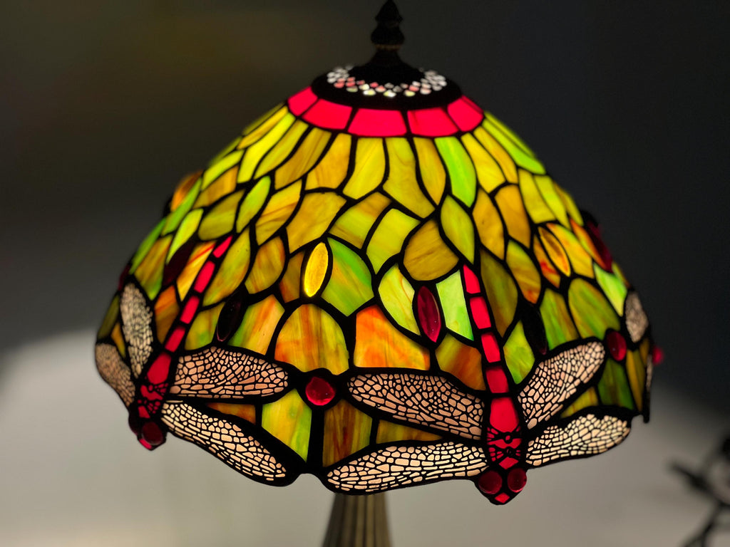 U2Antique Tiffany 12" Dragonfly Stained Glass Table Lamp