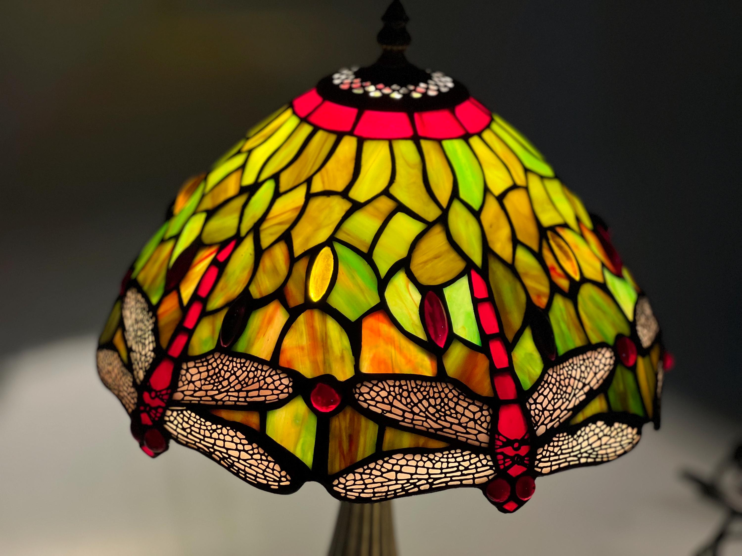 U2Antique Tiffany 12" Dragonfly Stained Glass Table Lamp