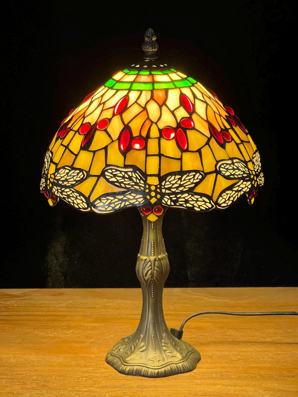 U2Antique Tiffany 12" Dragonfly Stained Glass Table Lamp