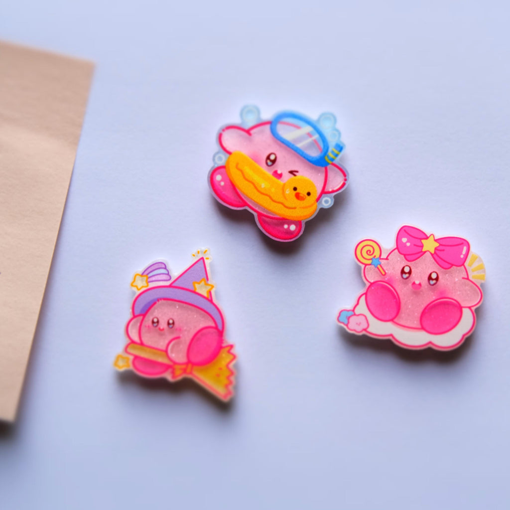 VanillaStarCafe Illustrated Kirby Magnets Neodymium 1in Set of 2