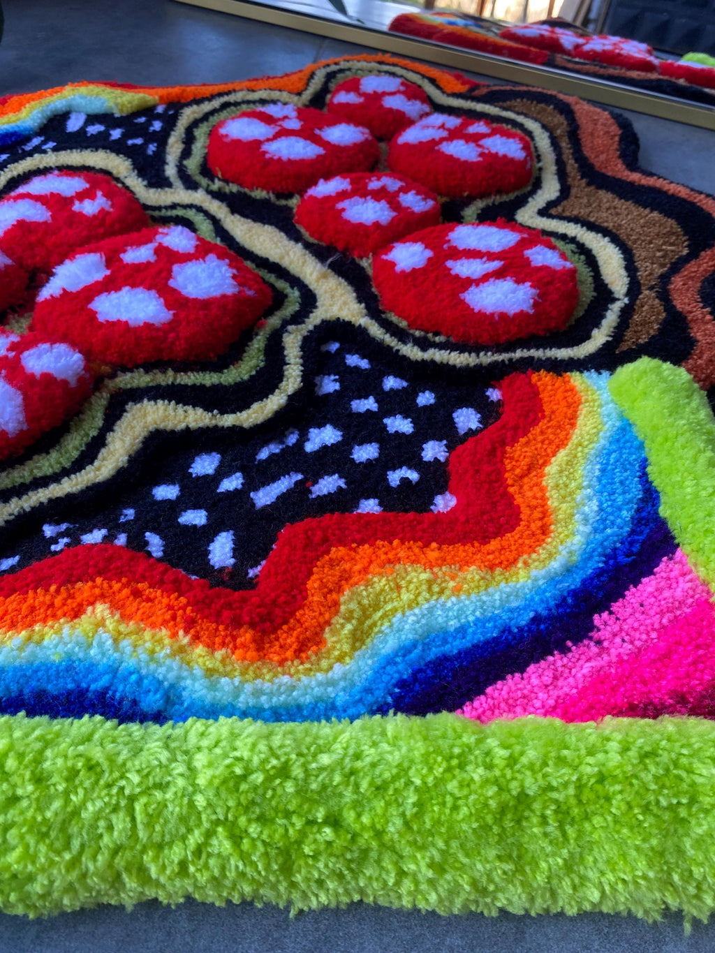 OrnnWorks 3D Mushroom & Rainbow Garden Fluffy Handmade Tufted Rug 35x29in