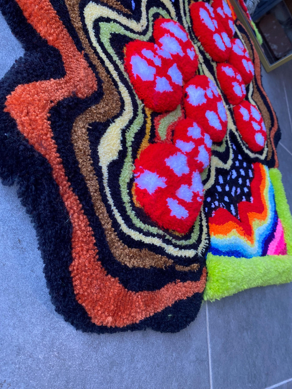 OrnnWorks 3D Mushroom & Rainbow Garden Fluffy Handmade Tufted Rug 35x29in