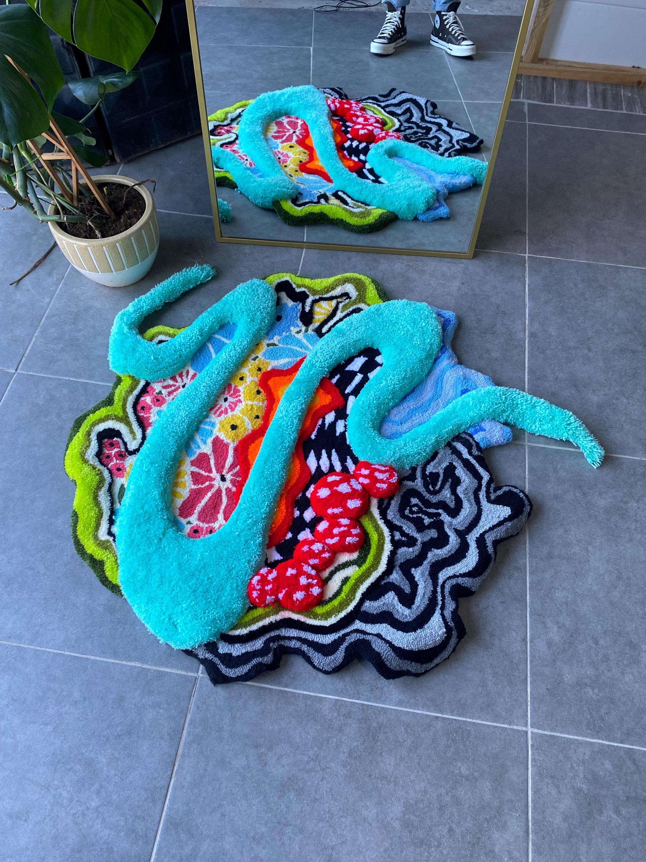 OrnnWorks The Backyard 3D Fluffy Handmade Tufted Rug