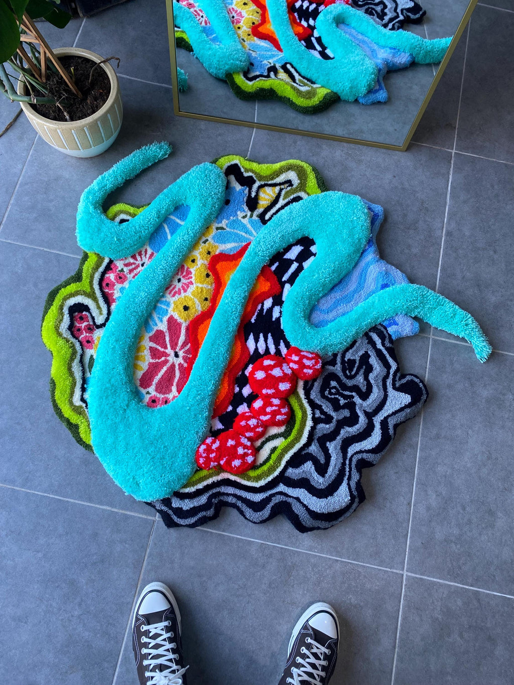 OrnnWorks The Backyard 3D Fluffy Handmade Tufted Rug