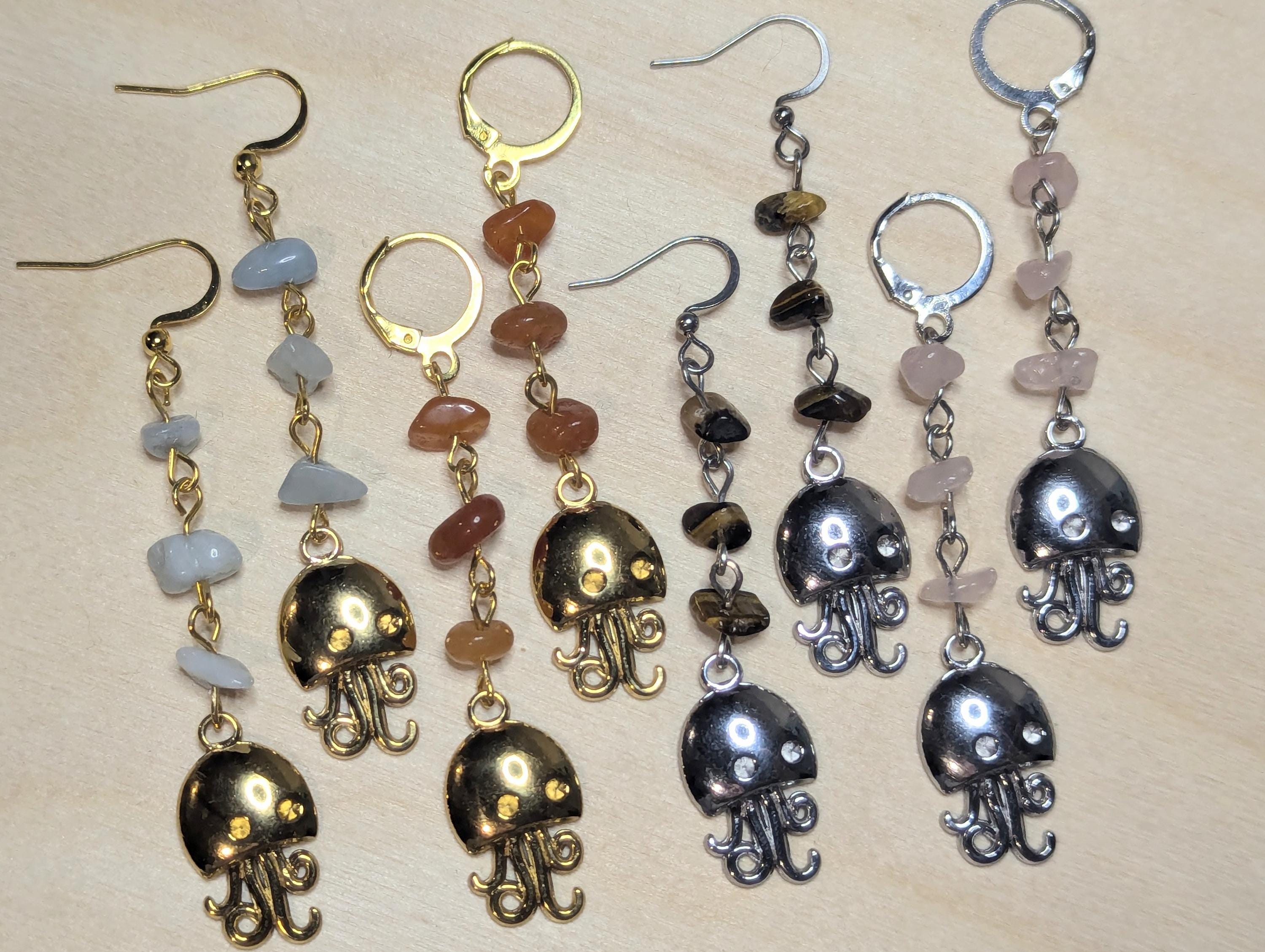 NoctemPottery Jellyfish Ocean Beach Charm Stainless Steel Dangle Earrings