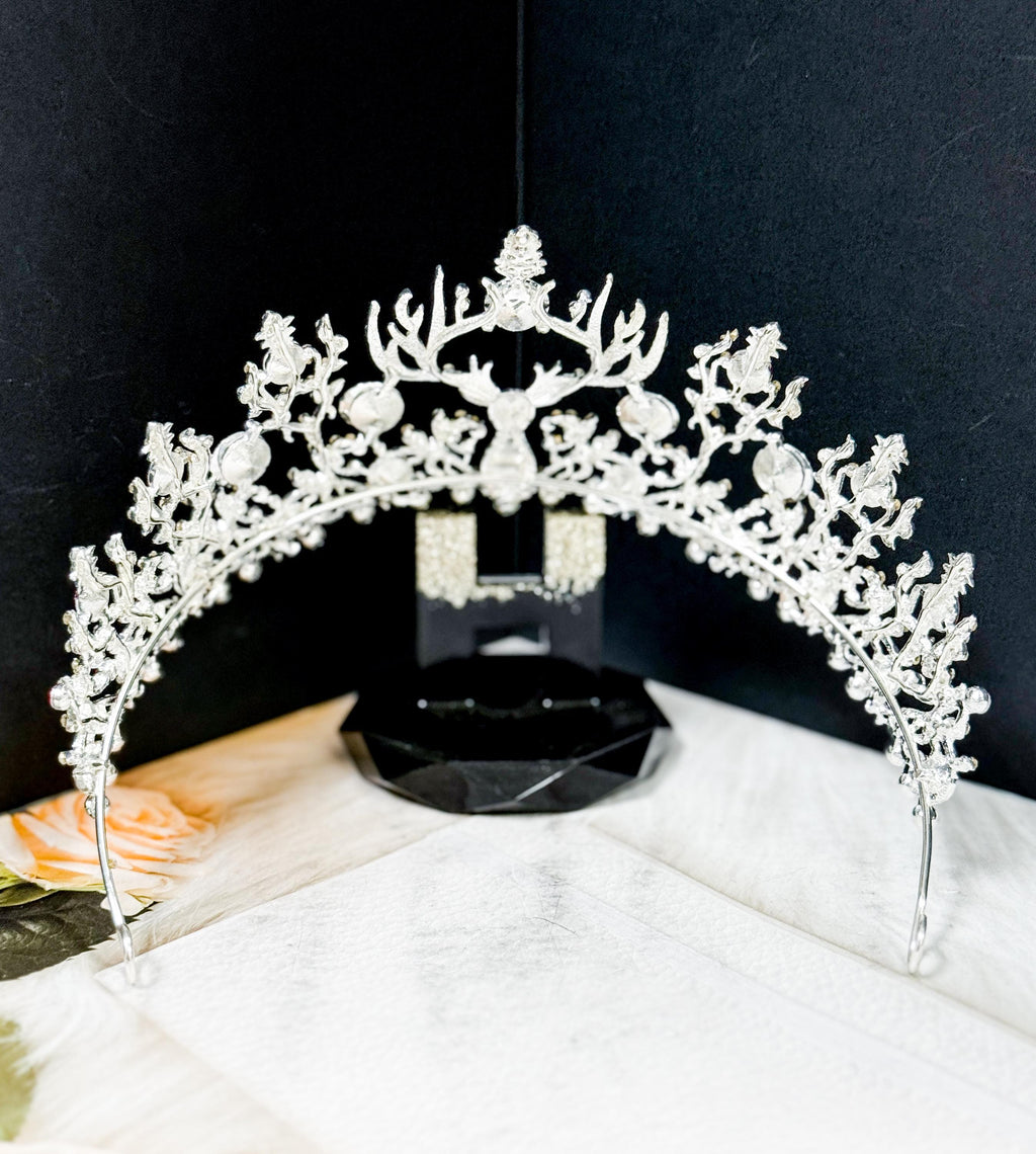 HappyJewelryWorld Christmas Reindeer Crystal Tiara Jeweled Holiday Crown