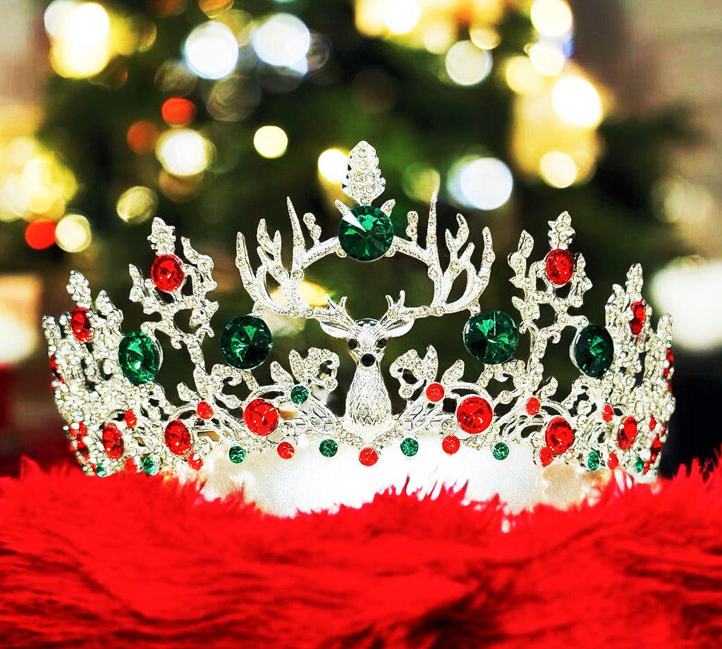 HappyJewelryWorld Christmas Reindeer Crystal Tiara Jeweled Holiday Crown