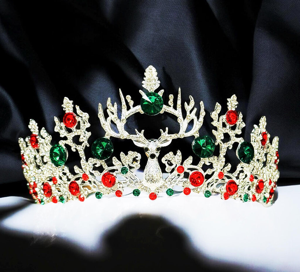 HappyJewelryWorld Christmas Reindeer Crystal Tiara Jeweled Holiday Crown
