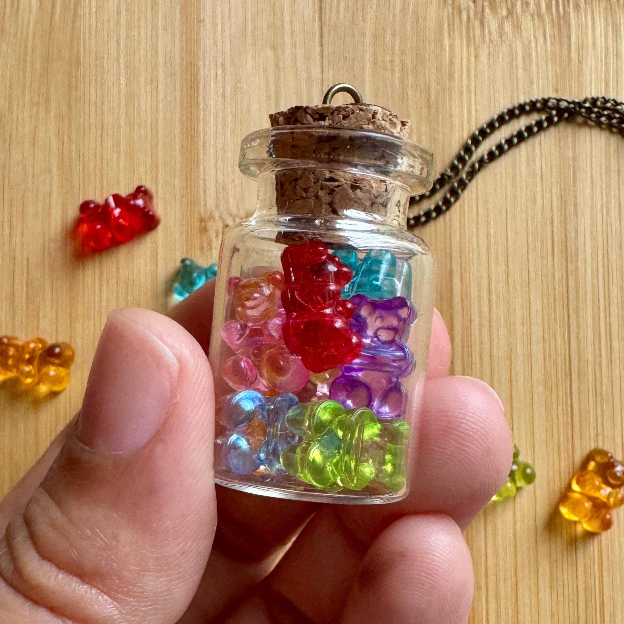 VanillaStarCafe Gummy Bears in a Jar Glass Bottle Charm Pendant