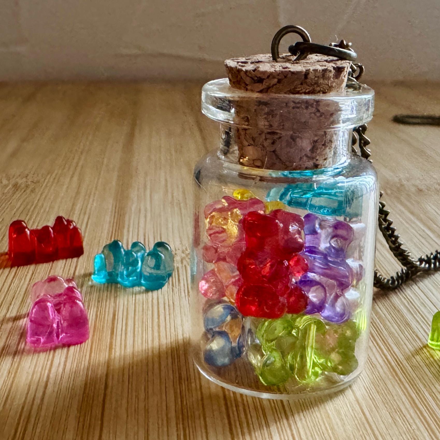VanillaStarCafe Gummy Bears in a Jar Glass Bottle Charm Pendant