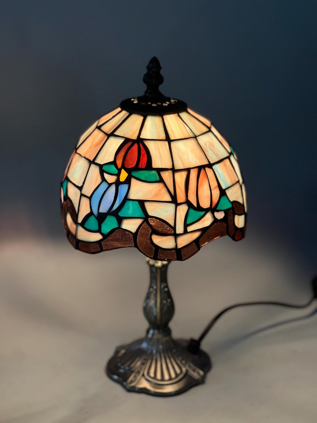 U2Antique Dragonfly Tiffany Table Lamp Stained Glass 8in