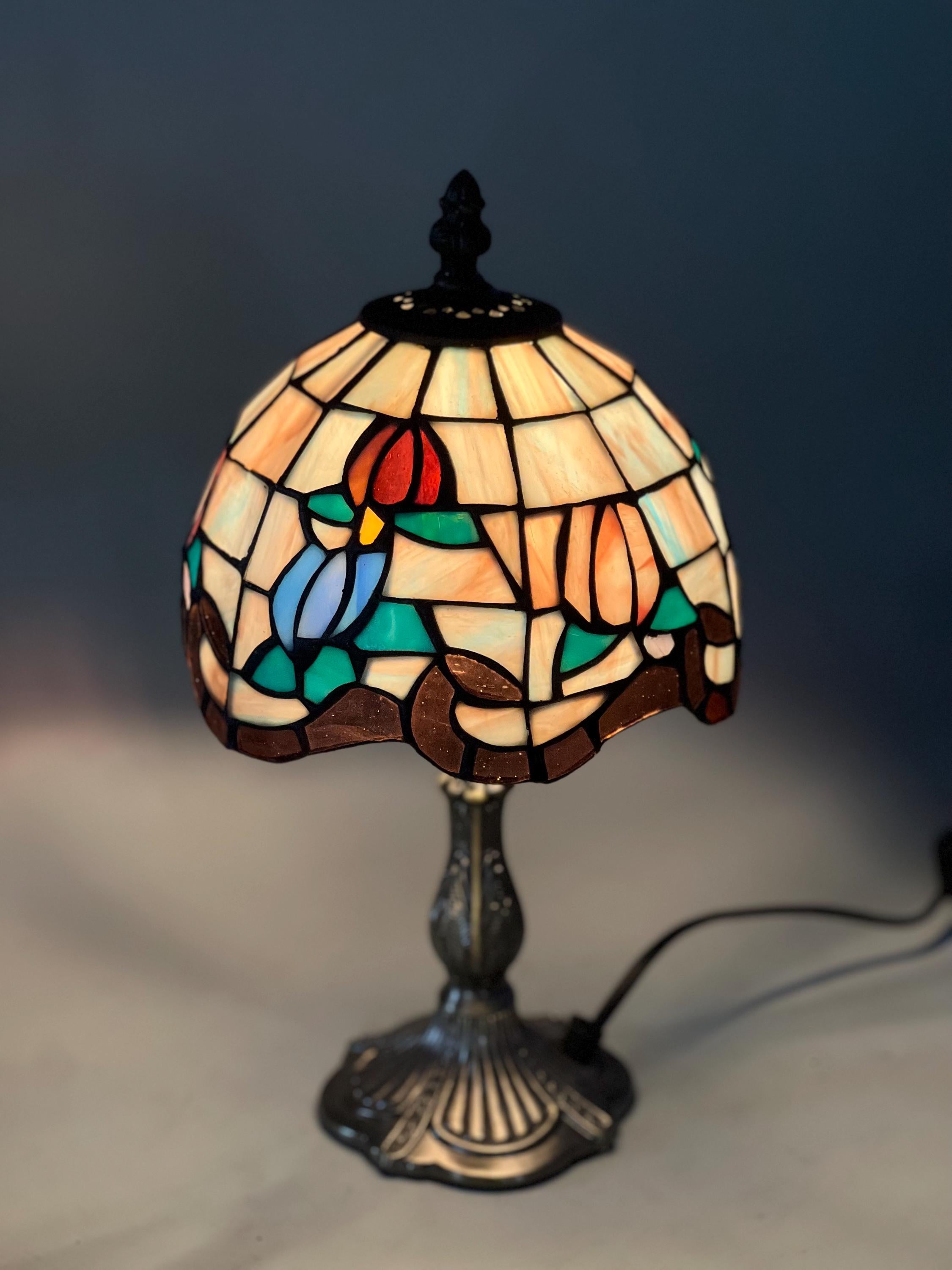 U2Antique Dragonfly Tiffany Table Lamp Stained Glass 8in