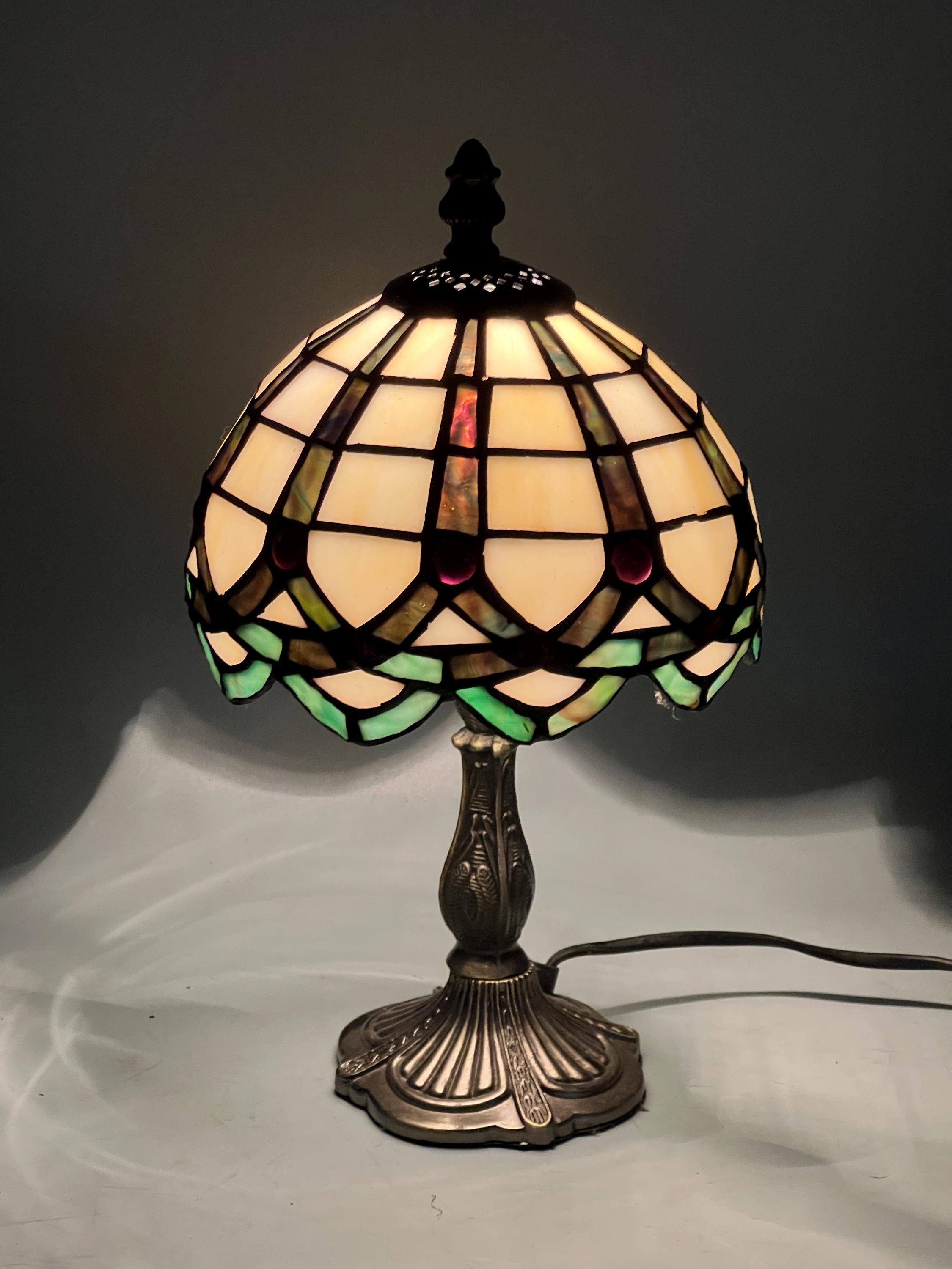 U2Antique Dragonfly Tiffany Table Lamp Stained Glass 8in