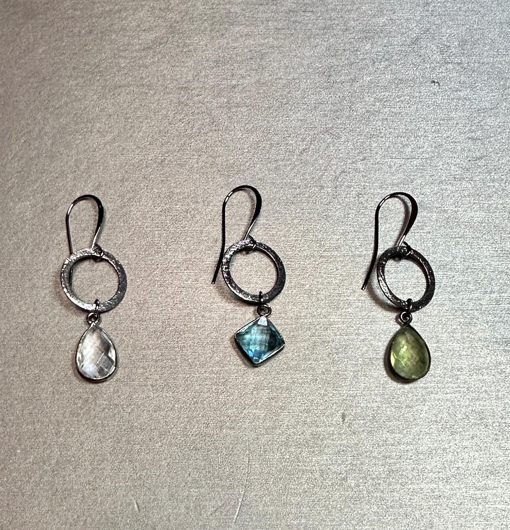 MossberryandStone Oxidized Sterling Silver Geometric Circle Earrings Gunmetal
