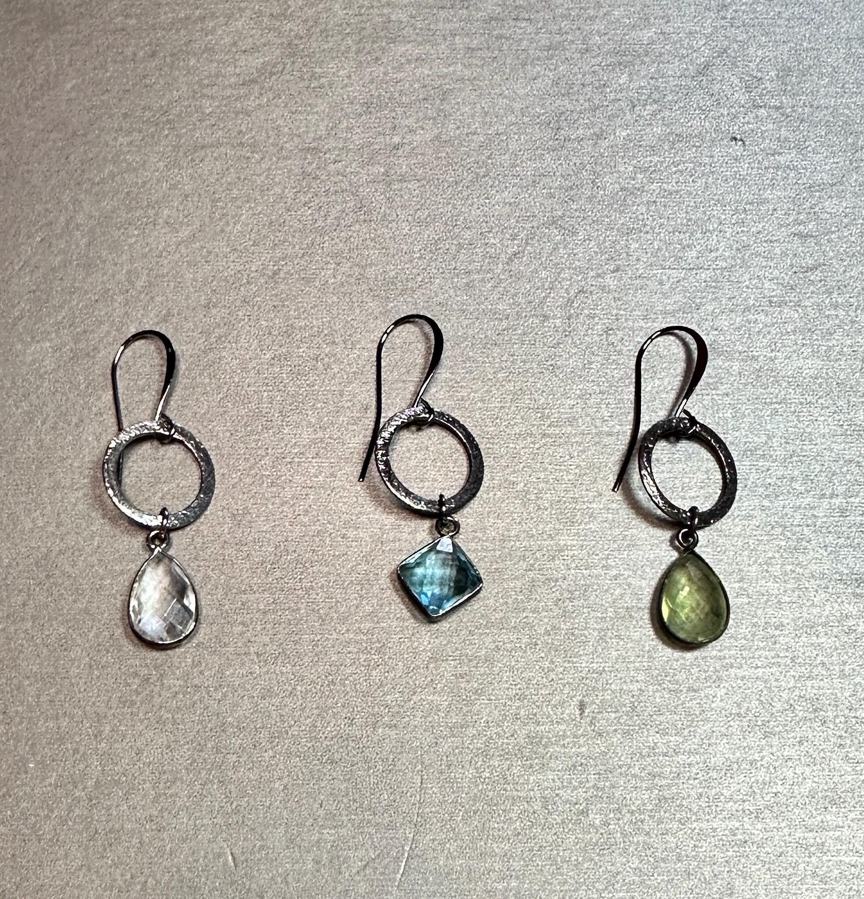 MossberryandStone Oxidized Sterling Silver Geometric Circle Earrings Gunmetal
