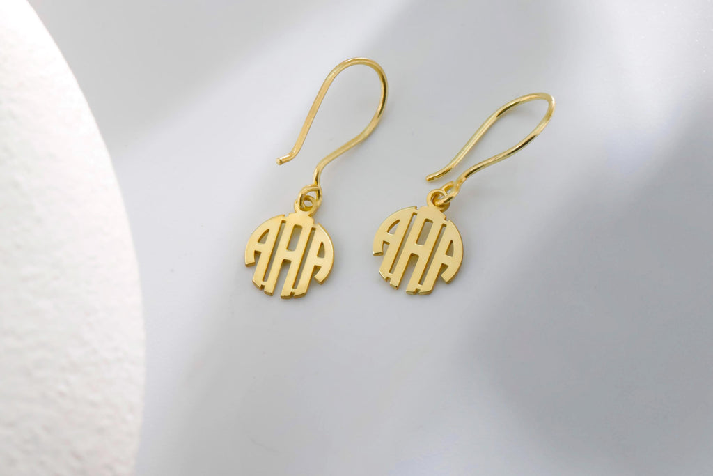 SilverGoldandRose 925 Sterling Silver Initial Dangle Earrings Personalized Monogram 0.6in