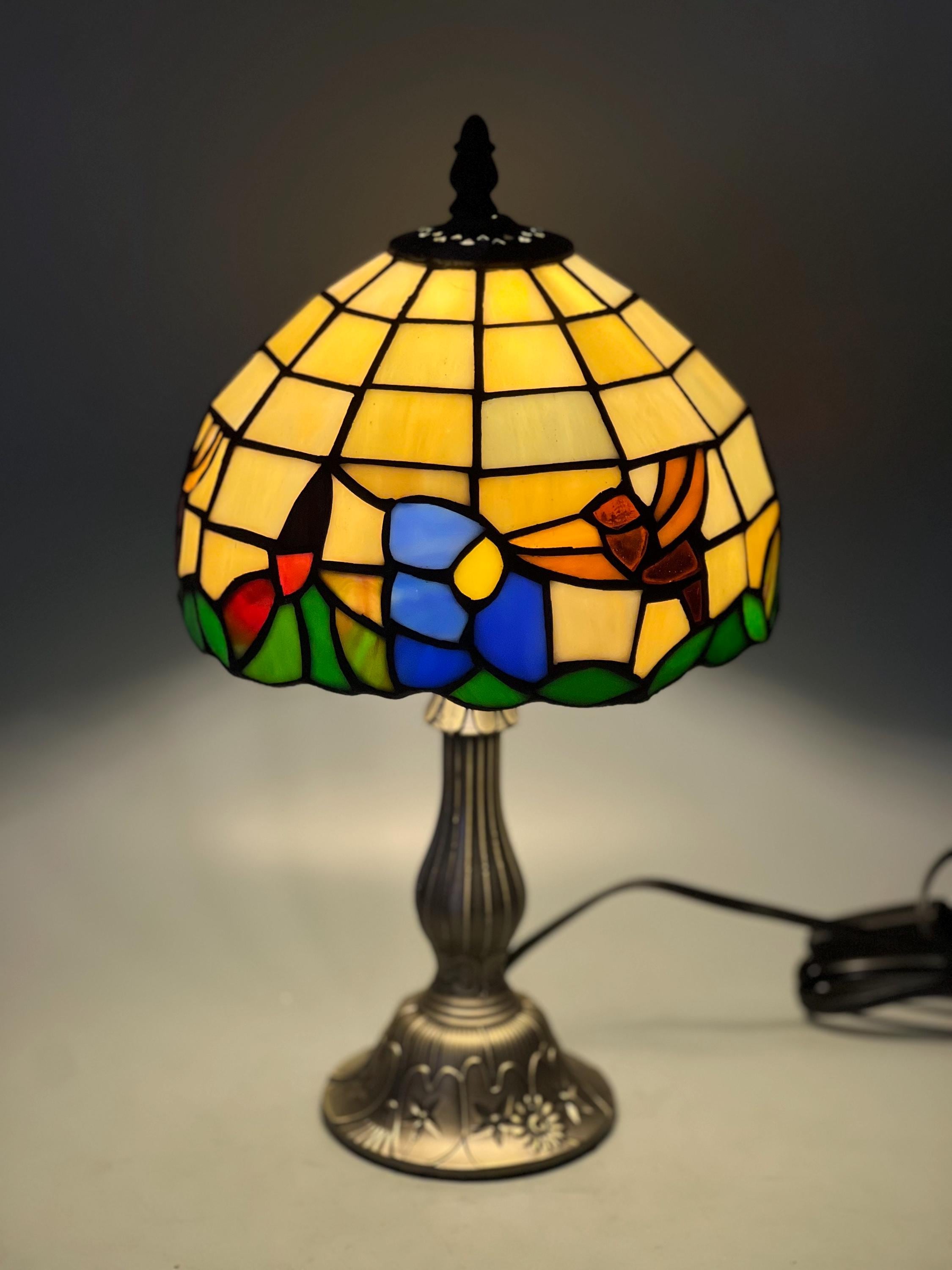 U2Antique Dragonfly Tiffany Table Lamp Stained Glass 8in
