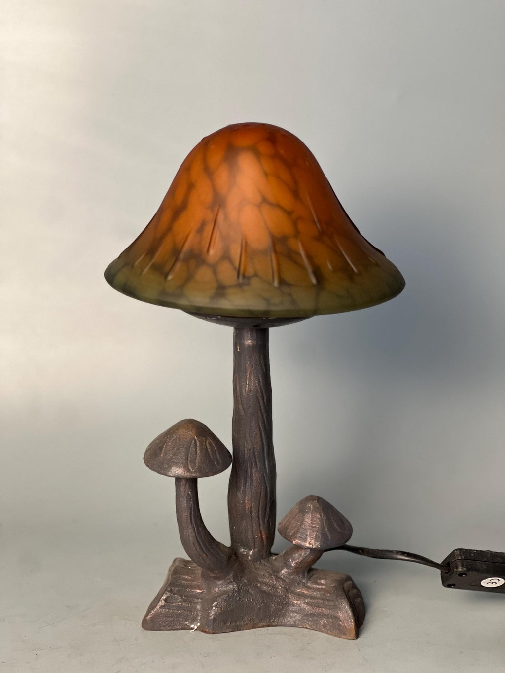U2Antique Mushroom Stained Glass Table Lamp Fairy Figurine 12in