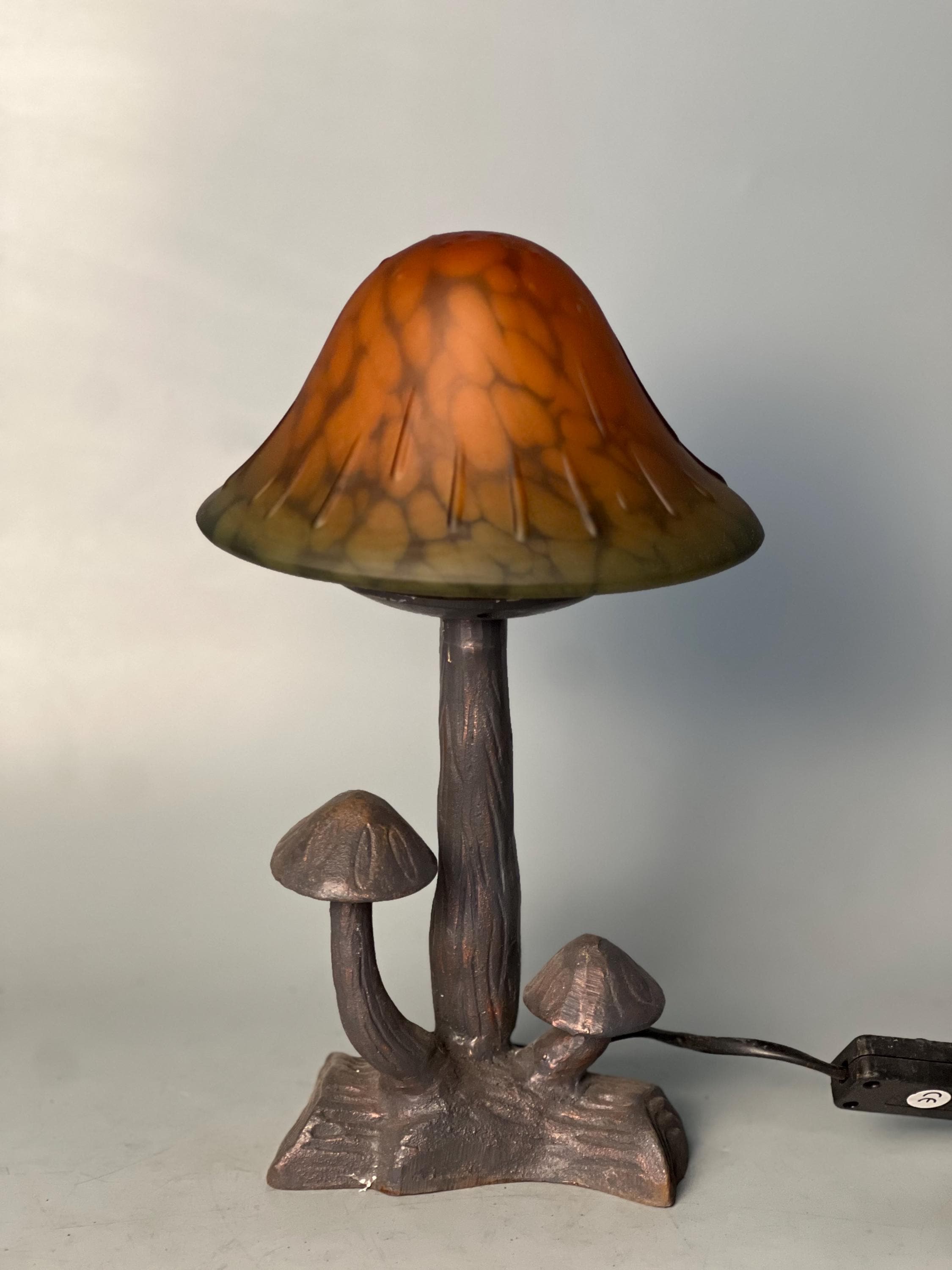 U2Antique Mushroom Stained Glass Table Lamp Fairy Figurine 12in