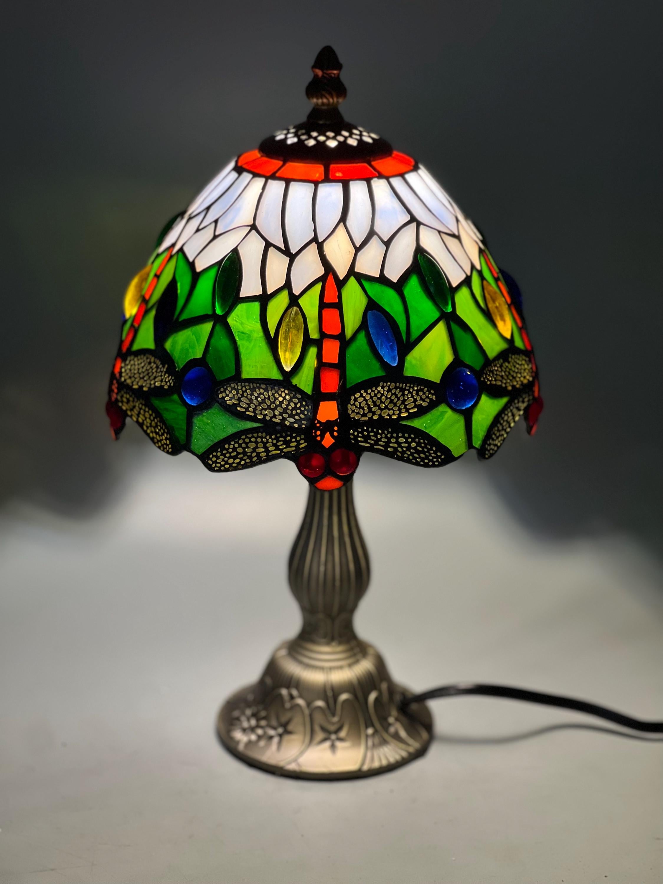 U2Antique Dragonfly Tiffany Stained Glass Table Lamp 8in
