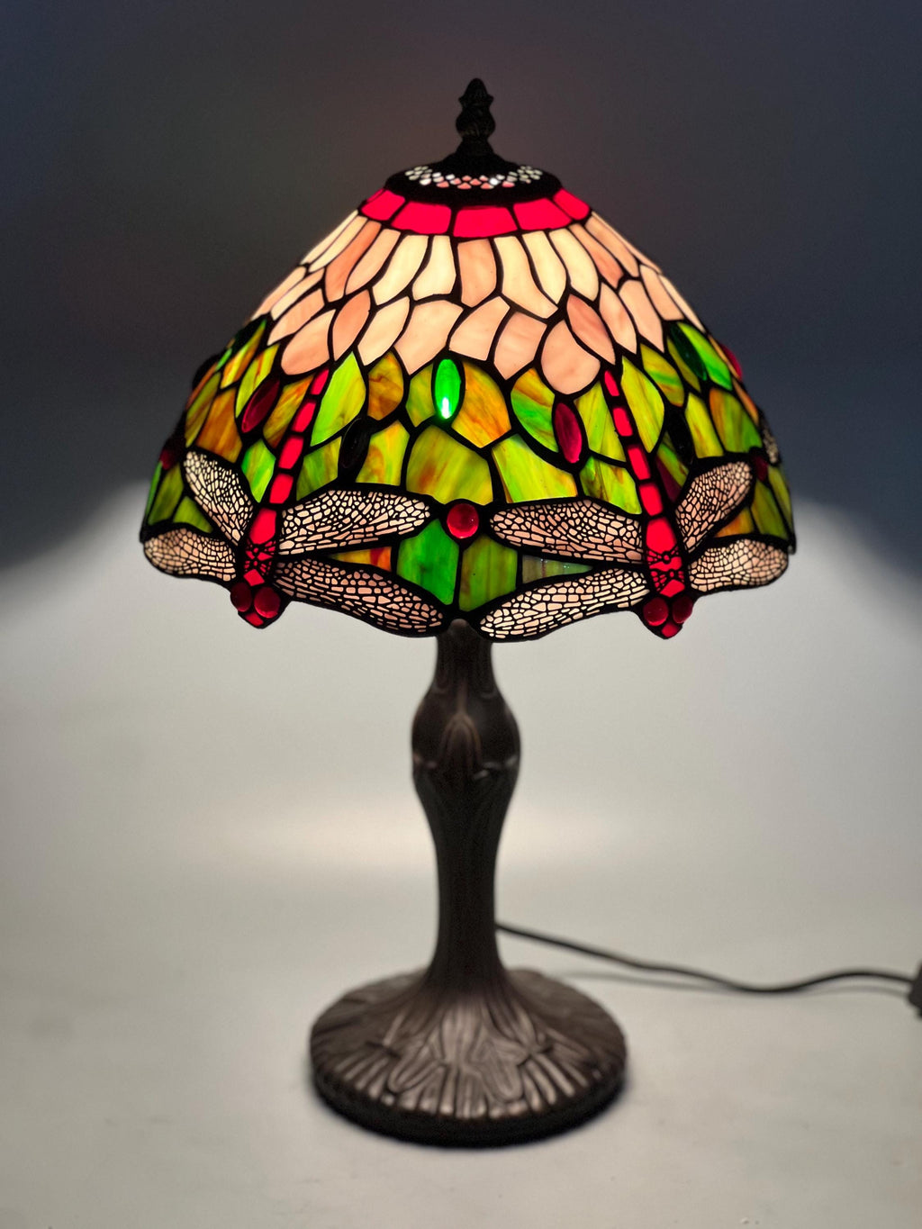 U2Antique Tiffany 12" Dragonfly Stained Glass Table Lamp