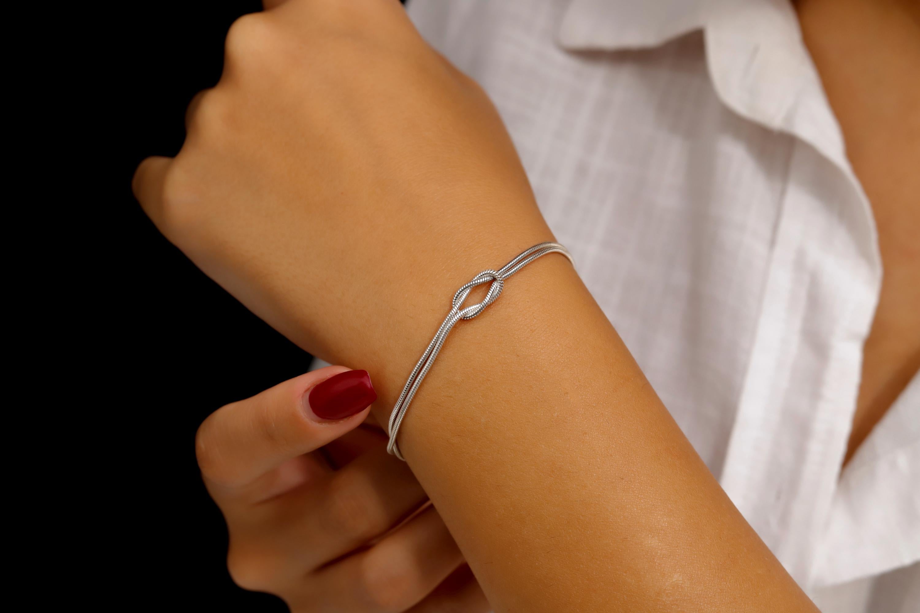 SilverGoldandRose 14K Gold Love Knot Bracelet Dainty Snake Chain