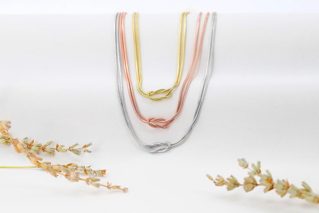 SilverGoldandRose 14K Gold Love Knot Necklace Handmade Sterling Silver Chain