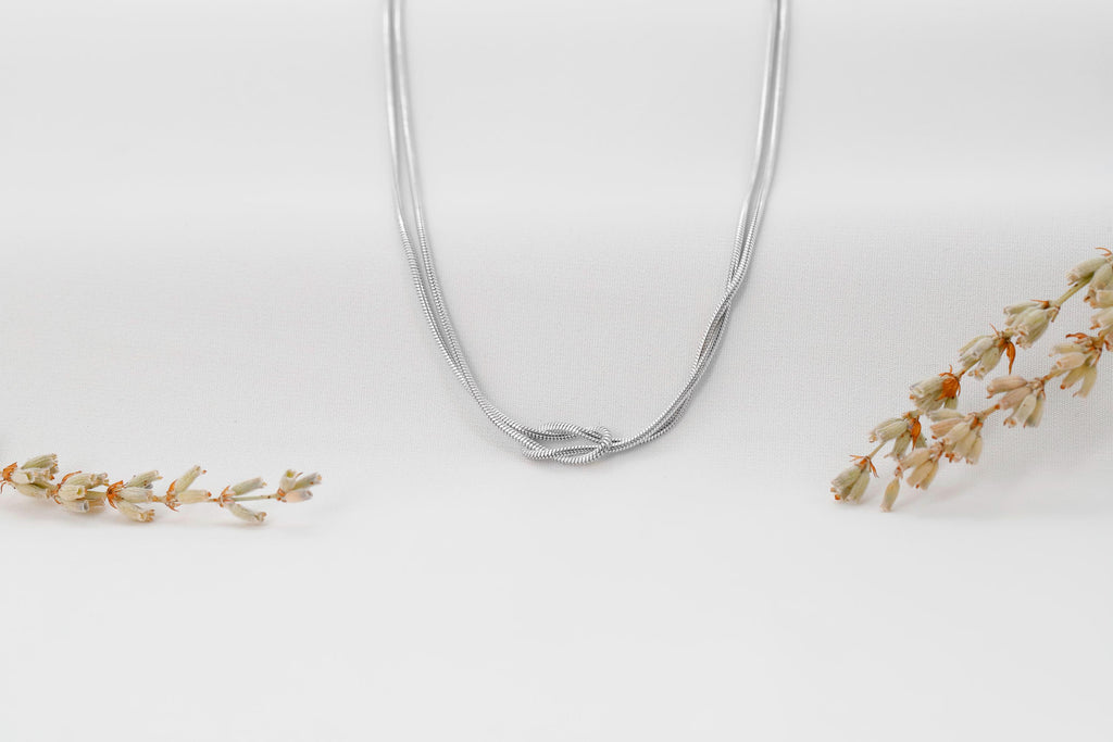 SilverGoldandRose 14K Gold Love Knot Necklace Handmade Sterling Silver Chain