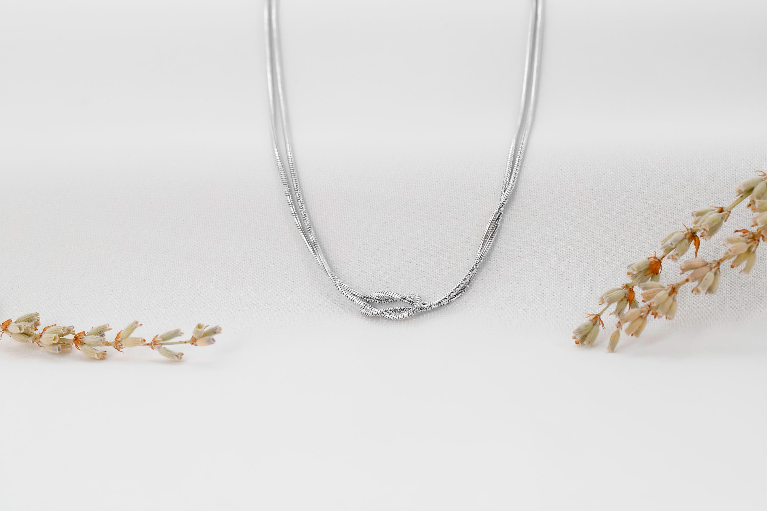 SilverGoldandRose 14K Gold Love Knot Necklace Handmade Sterling Silver Chain