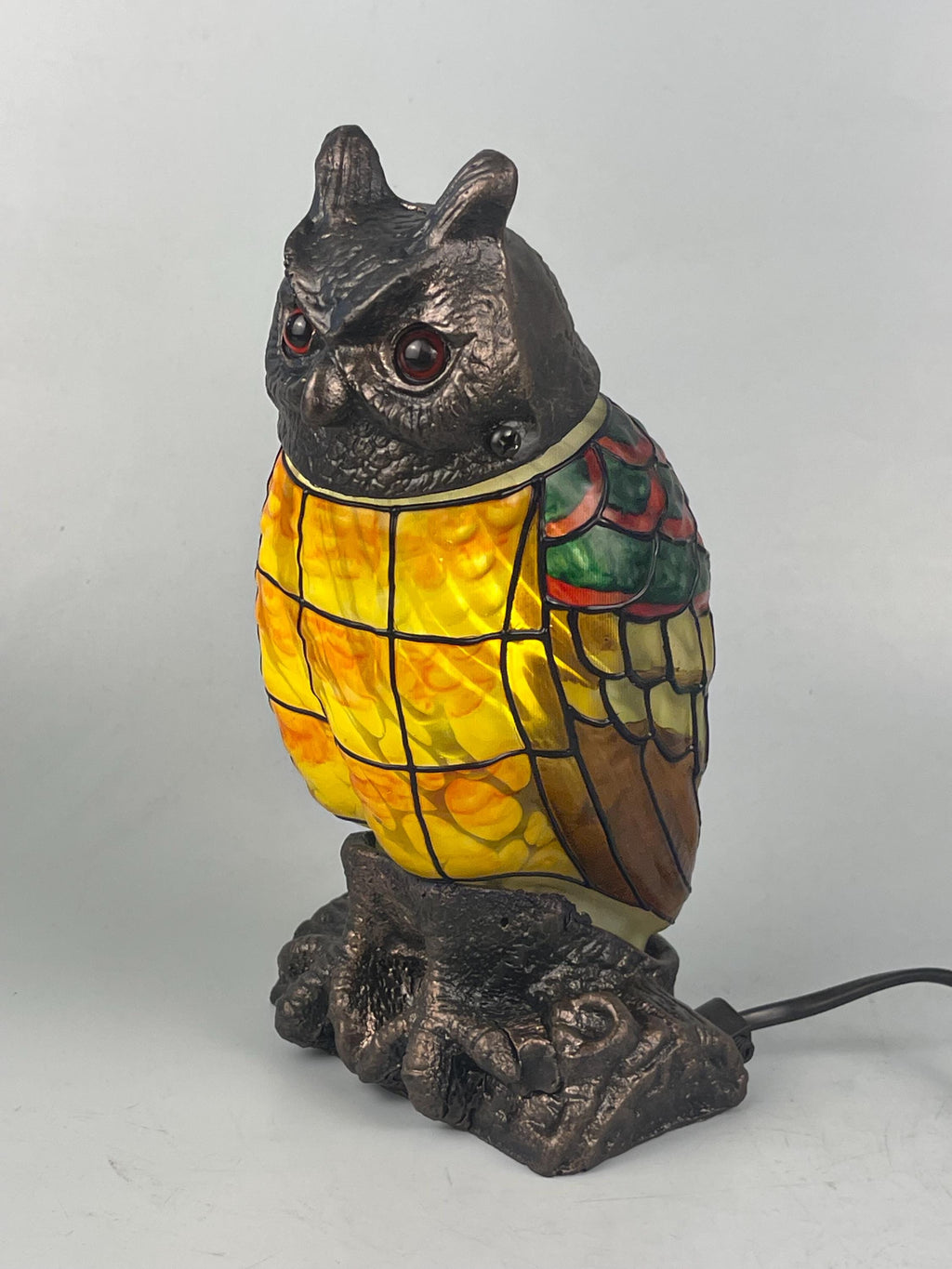 U2Antique Night Owl Stained Glass Tiffany Table Lamp 10in