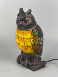 U2Antique Night Owl Stained Glass Tiffany Table Lamp 10in