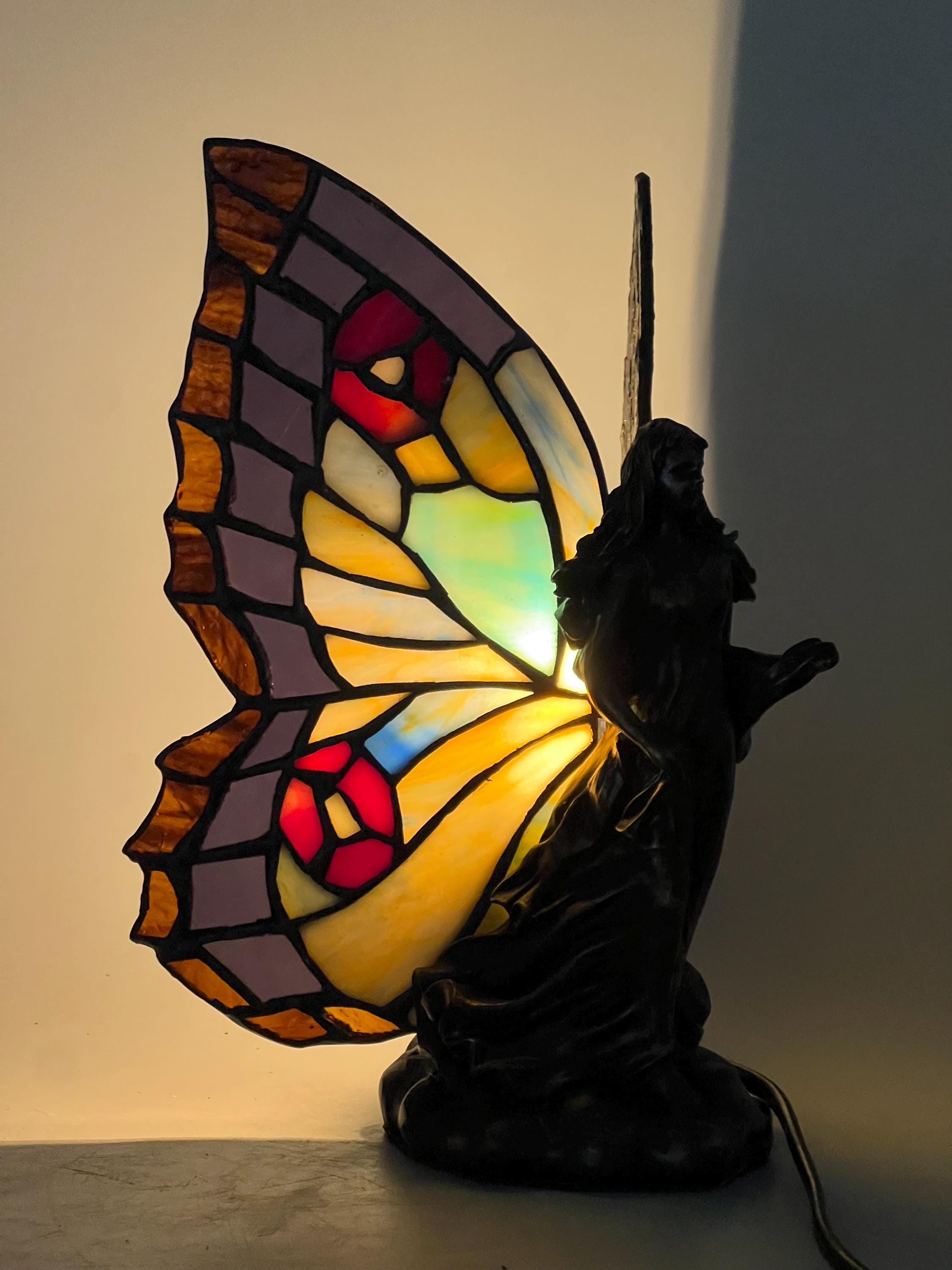 U2Antique Fairy Girl Butterfly Tiffany Table Lamp 8.5in Handmade Stained Glass