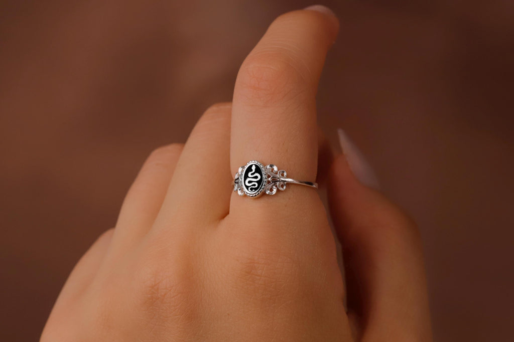 SilverGoldandRose Sterling Silver Snake Signet Ring Women's Pinky
