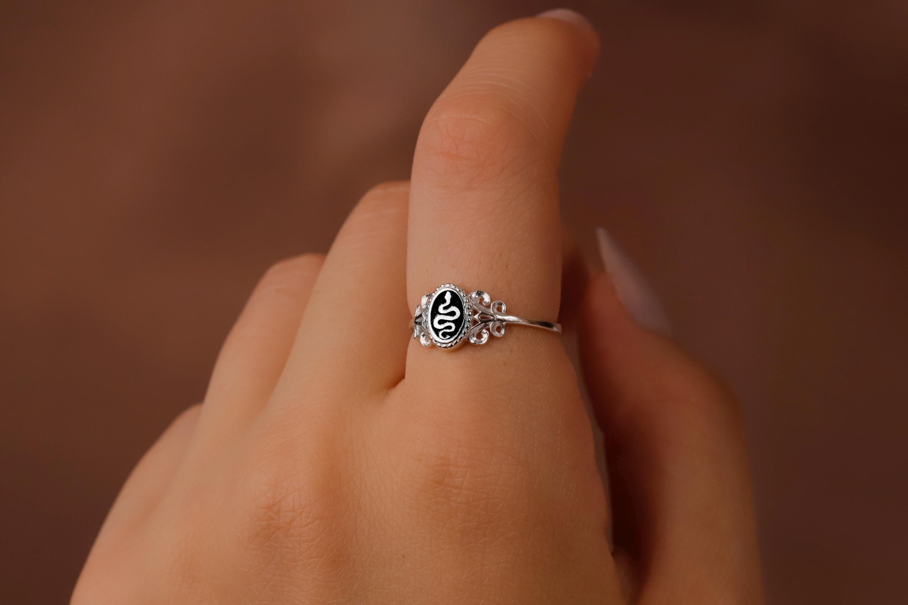 SilverGoldandRose Sterling Silver Snake Signet Ring Women's Pinky