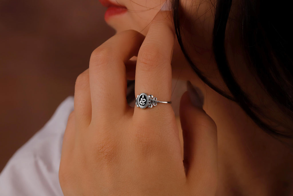 SilverGoldandRose Sterling Silver Snake Signet Ring Women's Pinky