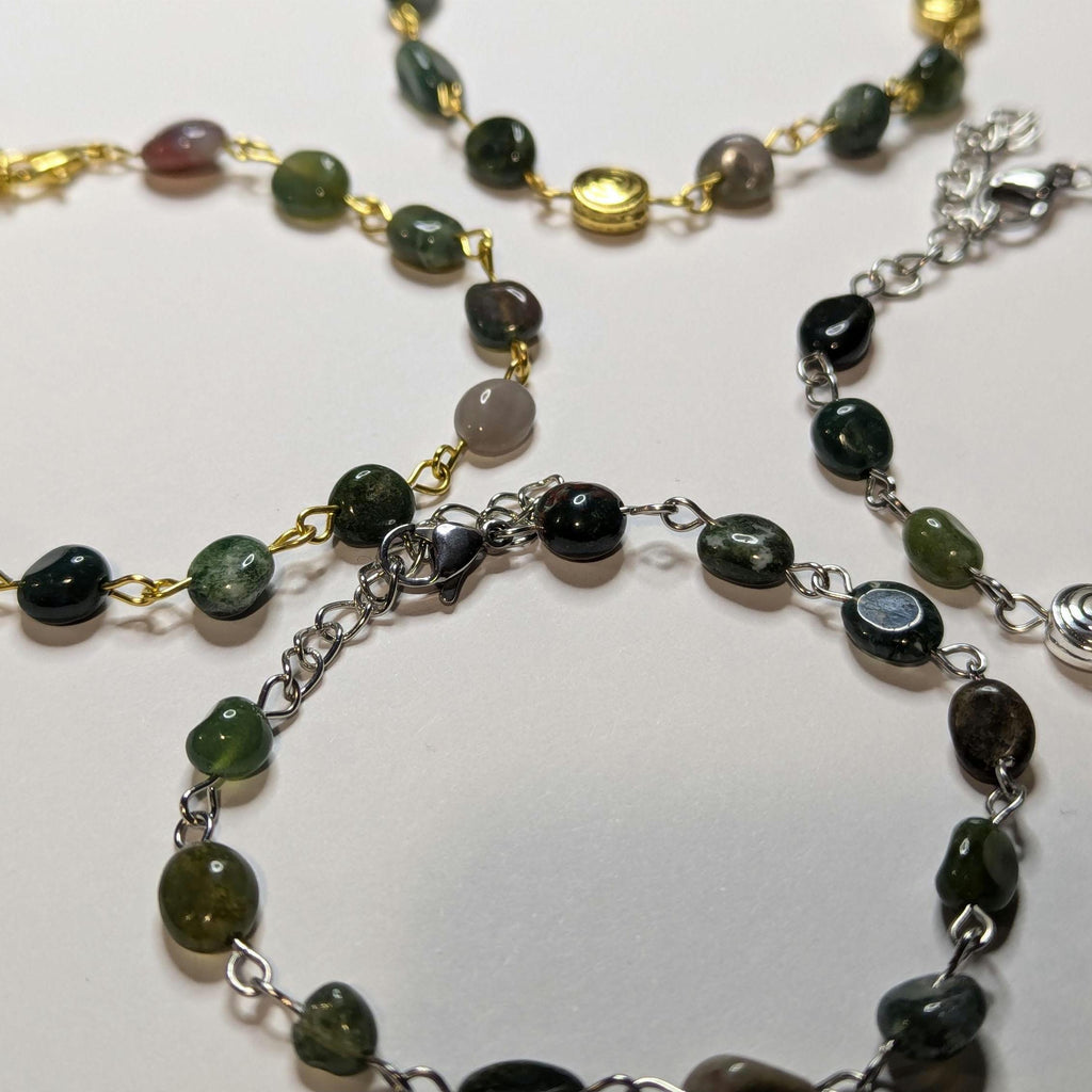 NoctemPottery Moss & India Agate Beaded Bracelet with Spiral Charms