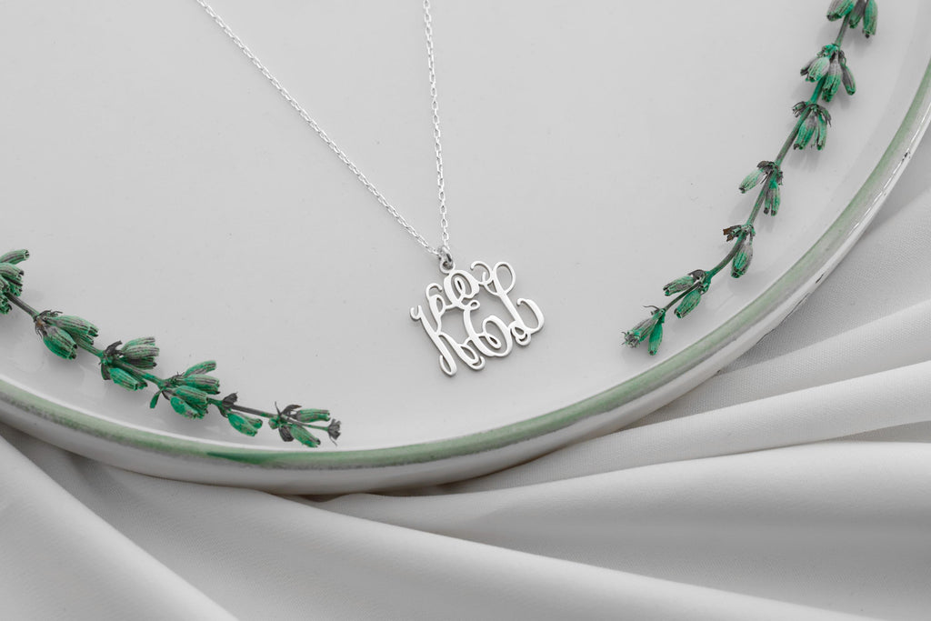 SilverGoldandRose Vine Monogram Necklace Personalized Initial Jewelry