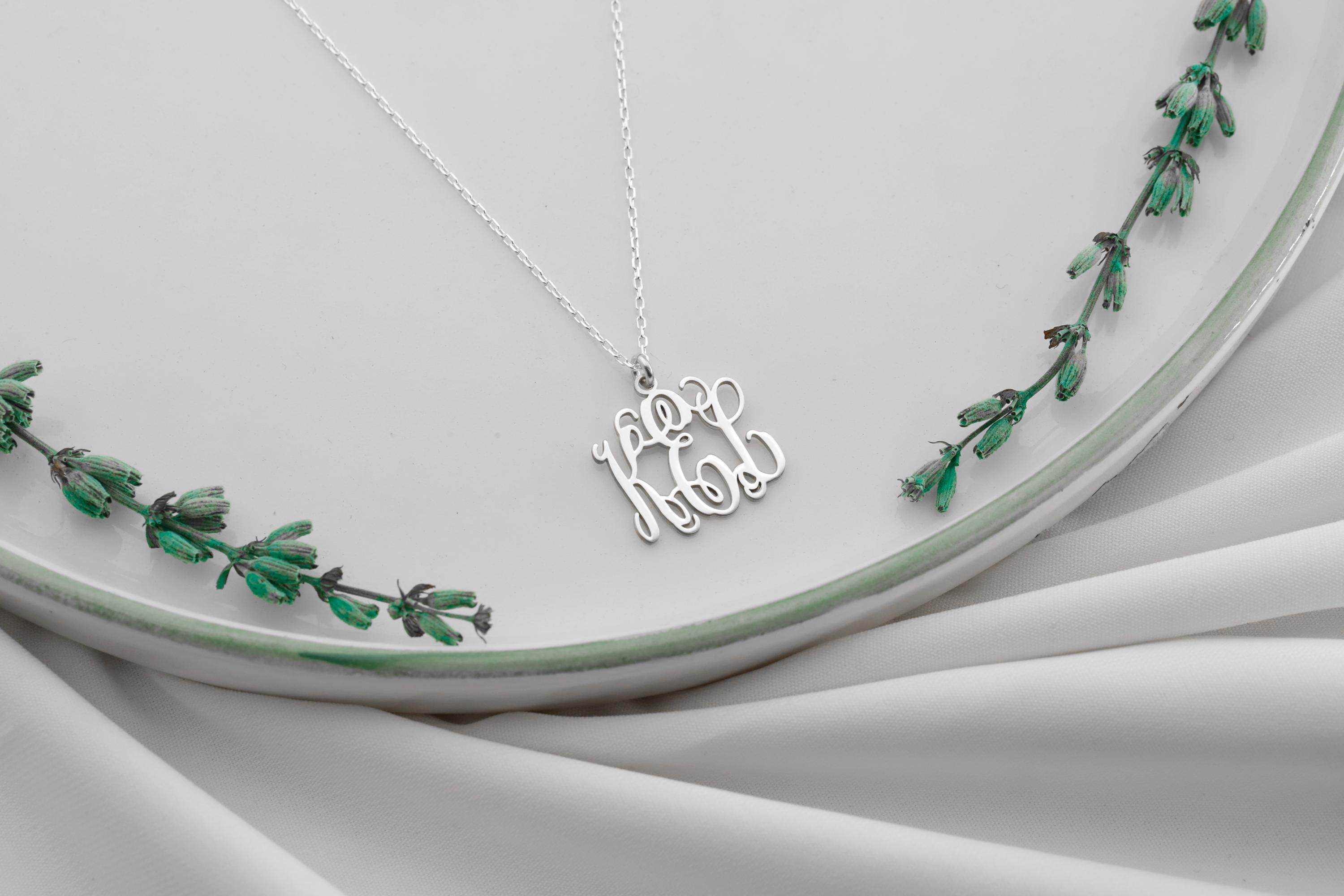 SilverGoldandRose Vine Monogram Necklace Personalized Initial Jewelry