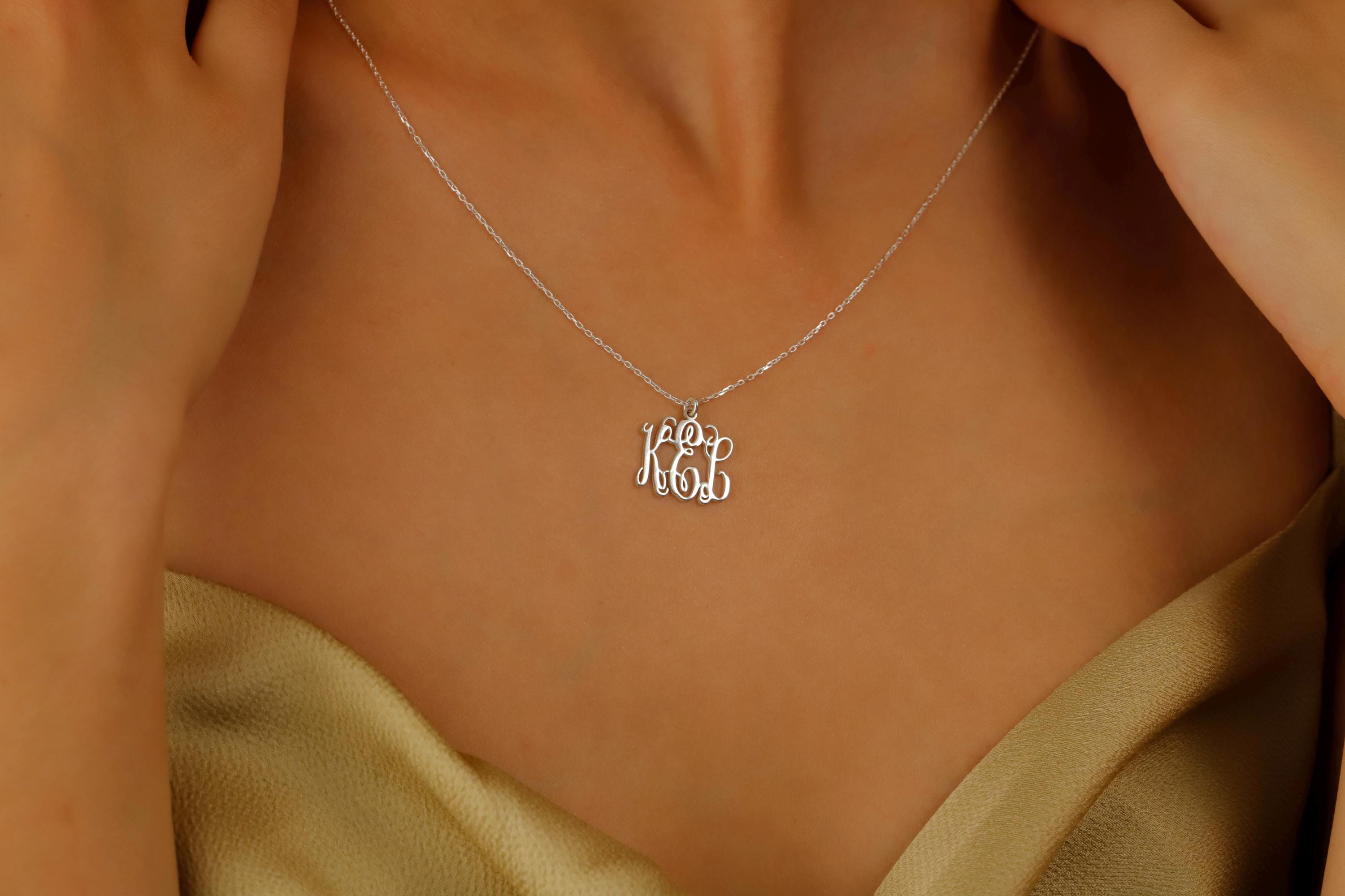 SilverGoldandRose Vine Monogram Necklace Personalized Initial Jewelry