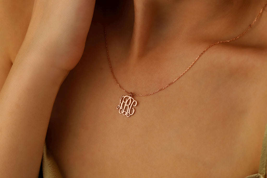 SilverGoldandRose Vine Monogram Necklace Personalized Initial Jewelry