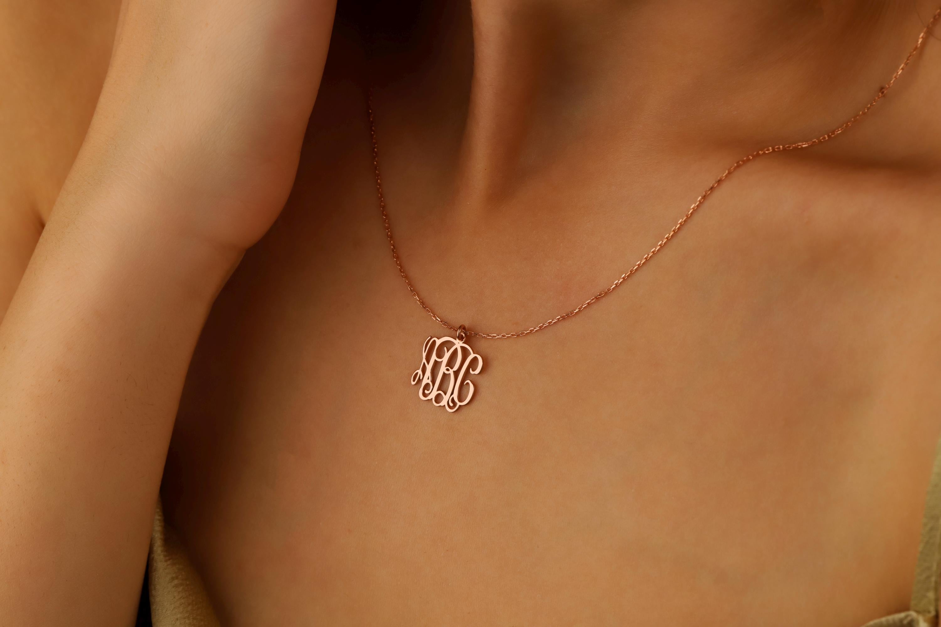 SilverGoldandRose Vine Monogram Necklace Personalized Initial Jewelry