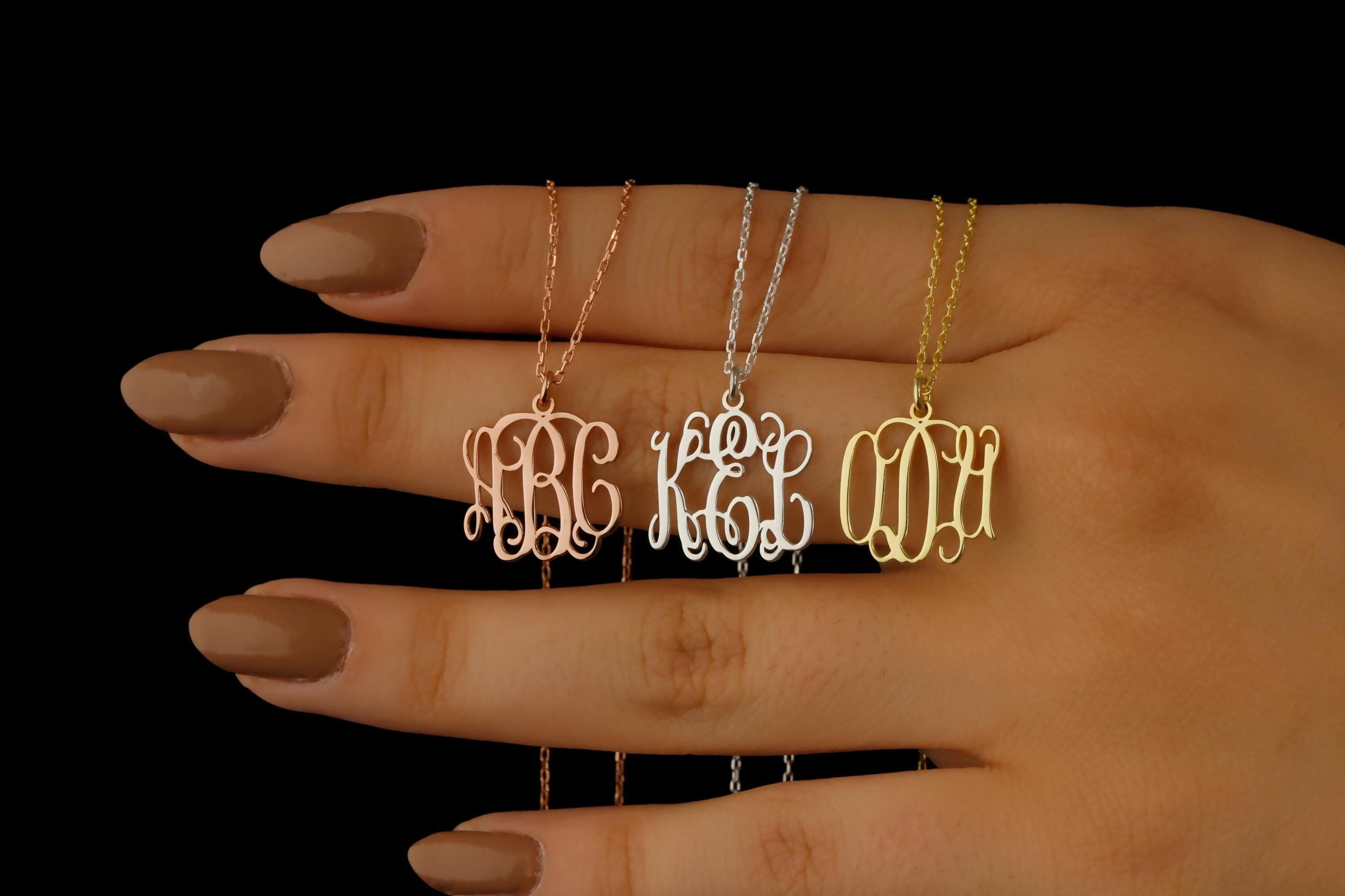 SilverGoldandRose Vine Monogram Necklace Personalized Initial Jewelry