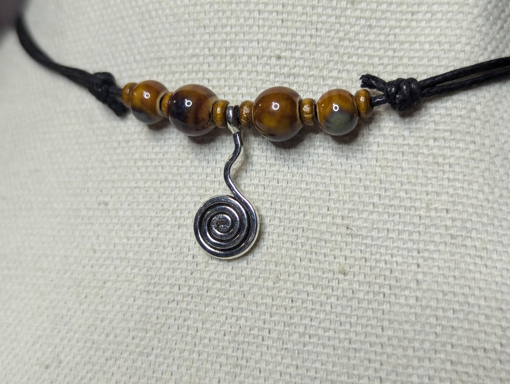 NoctemPottery Ceramic Beaded Hanging Spiral Charm Pendant Necklace